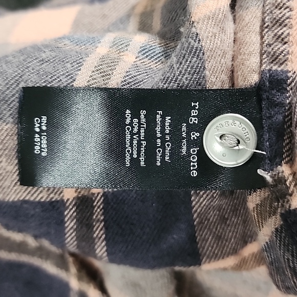 Rag & Bone Cruz Cotton Blend Button Up Flannel Top in Pink Plaid - Picture 12 of 12